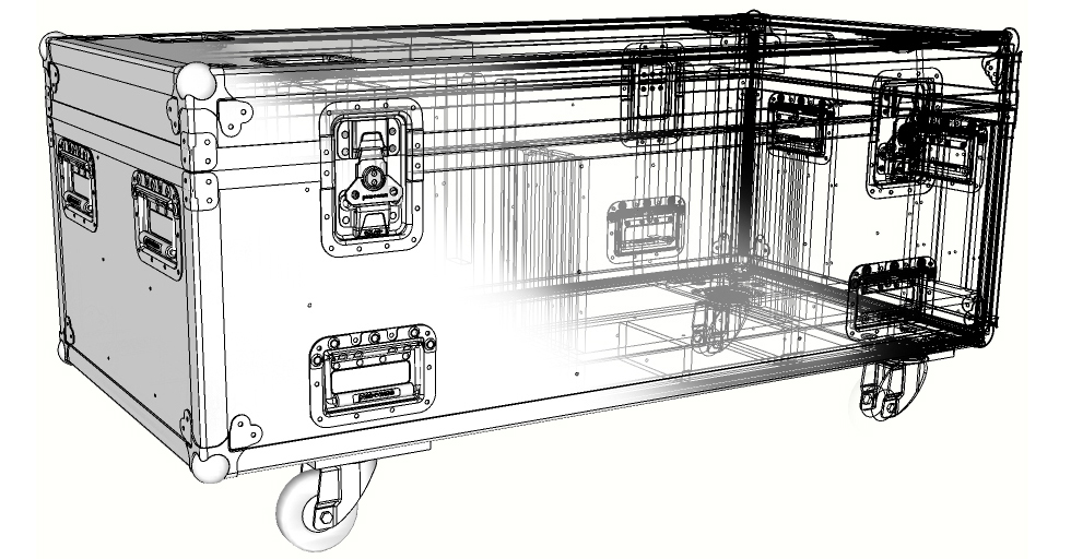 Flightcase CAD 3D tekening merge - Orange Cases